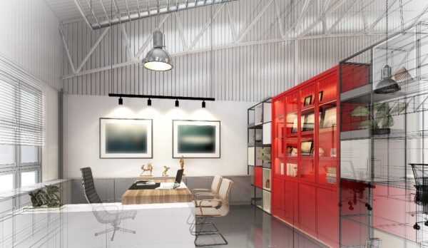 sketch design of interior working room,3d rendering